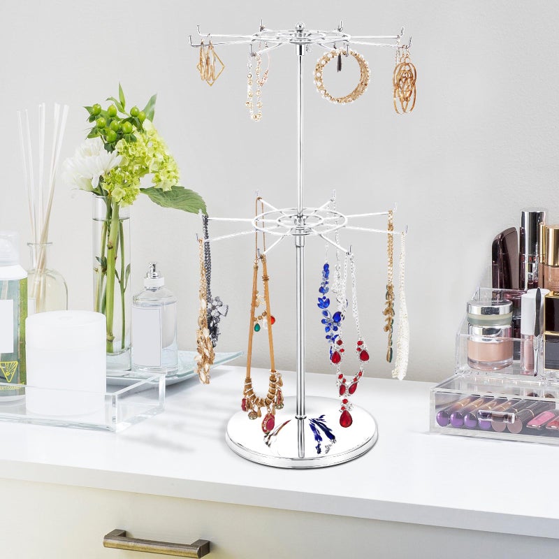 APL Display Dual Adjustable (Total Height & Tier Heighs) CounterTop Spinner Display Stand, Heavy Duty 2-Tiers, Silver - Image 2